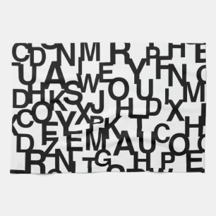 Modern, abstract, messy pattern with letters tea towel