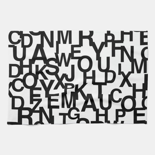 Modern, abstract, messy pattern with letters tea towel (Horizontal)