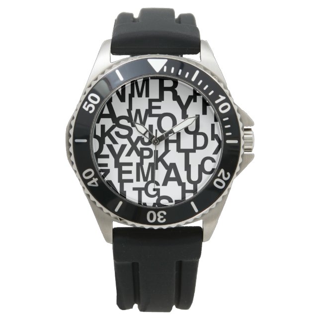 Modern, abstract, messy pattern with letters watch (Front)