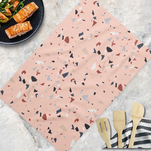 Modern Abstract Mid Century Terrazzo Pattern Tea Towel (In situ Kitchen table)