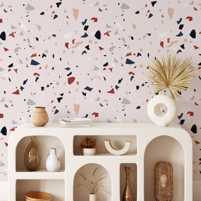 Modern Abstract Mid Century Terrazzo Pattern Wallpaper (In situ)