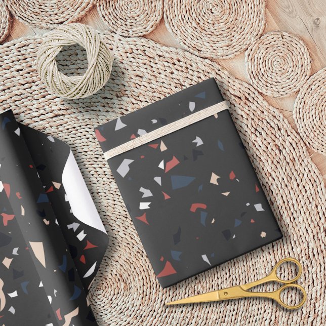 Modern Abstract Mid Century Terrazzo Pattern Wrapping Paper (In situ)