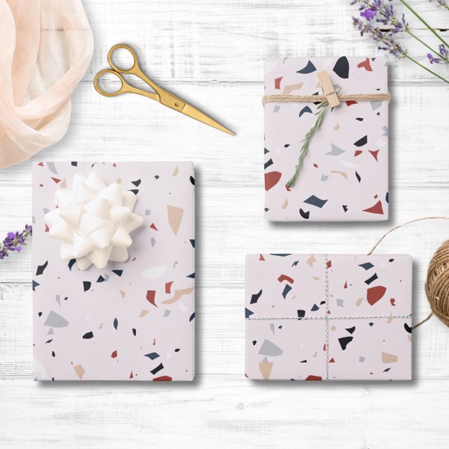 Modern Abstract Mid Century Terrazzo Pattern Wrapping Paper Sheet (In situ)