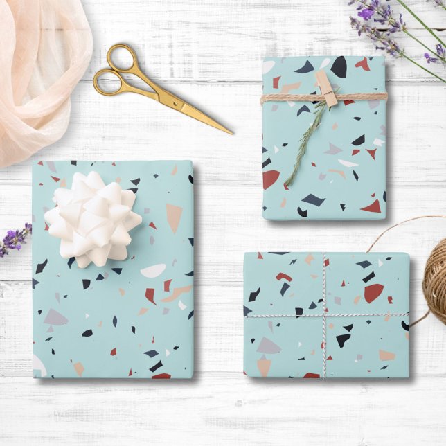 Modern Abstract Mid Century Terrazzo Pattern Wrapping Paper Sheet (In situ)