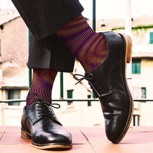  Modern Abstract Moiré Effect Purple Gold Fun Cool Socks (Creator Uploaded)