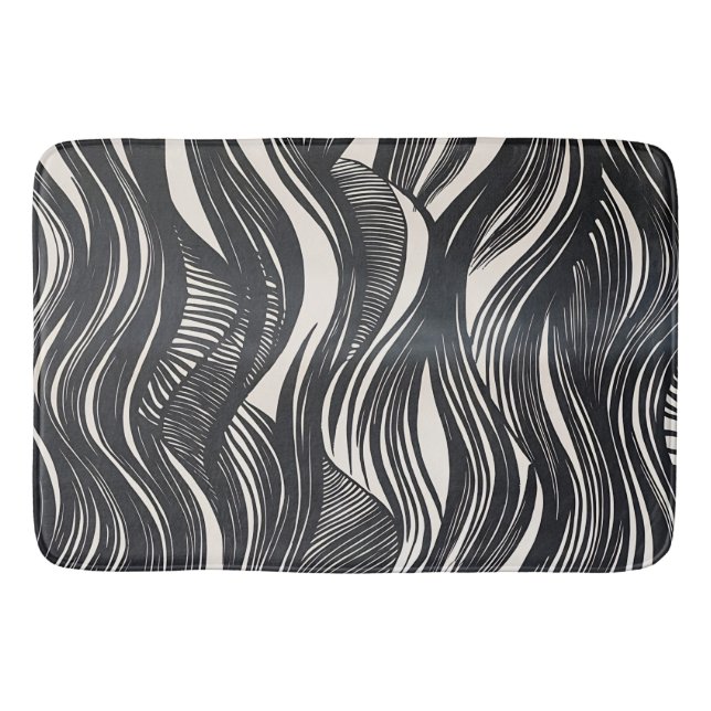 Modern Abstract Monochromatic Waves Bath Mat (Front)