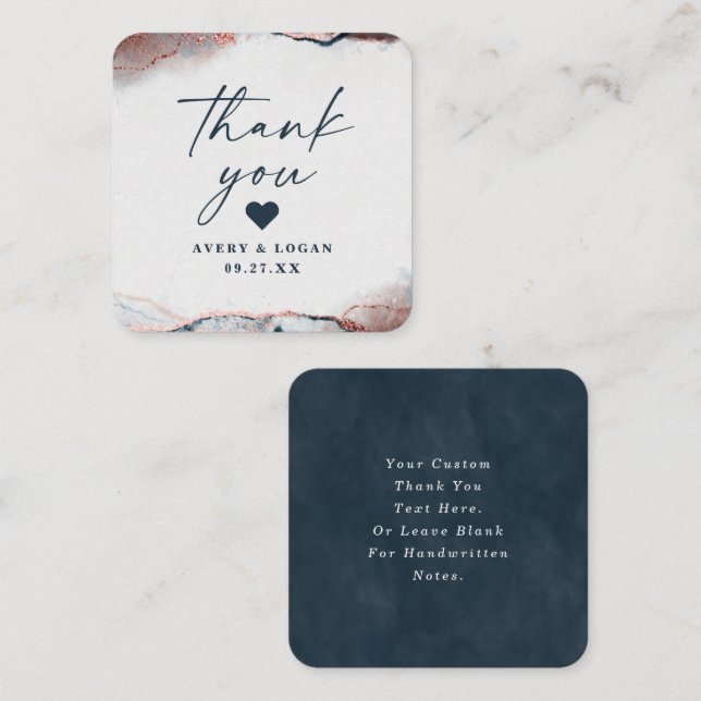 Modern Abstract Moonlight Blue Wedding Thank You Card (Front/Back)