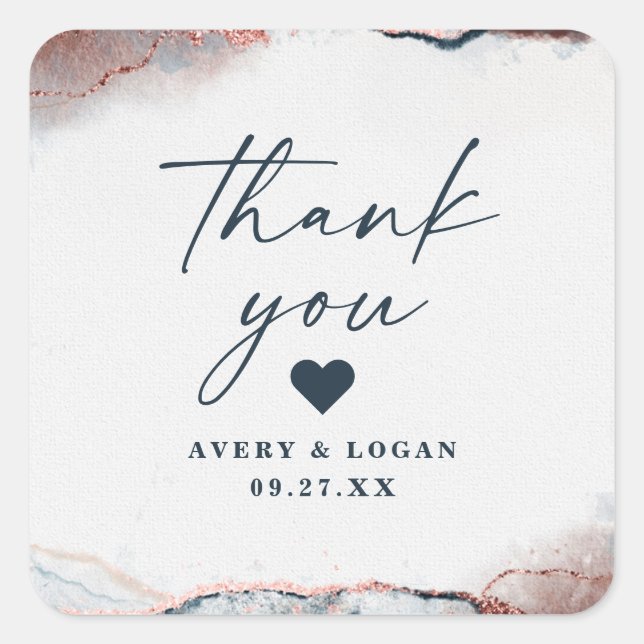 Modern Abstract Moonlight Blue Wedding Thank You Square Sticker (Front)
