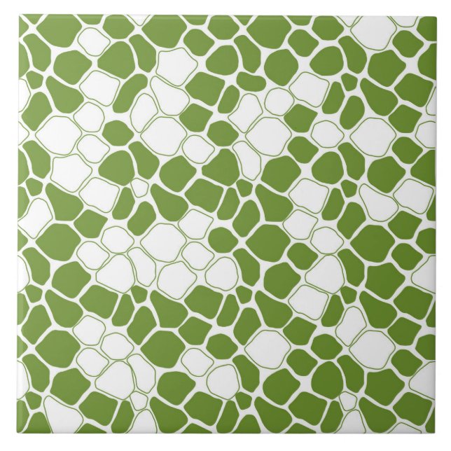 Modern, abstract mosaic, pastel green, white ceramic tile (Front)