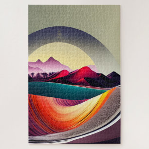 Modern Abstract Mountain Landscape Minimalist   Jigsaw Puzzle