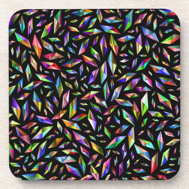 Modern abstract multicolored diamonds on black coaster (Front)