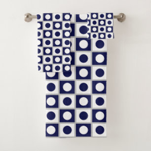 Modern Abstract Navy Blue & White Bath Towel Set