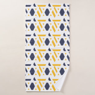 Modern, abstract, navy blue, yellow, white pattern bath towel