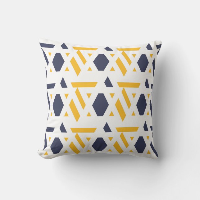 Modern, abstract, navy blue, yellow, white pattern cushion (Front)
