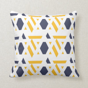 Modern, abstract, navy blue, yellow, white pattern cushion