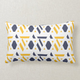 Modern, abstract, navy blue, yellow, white pattern lumbar cushion