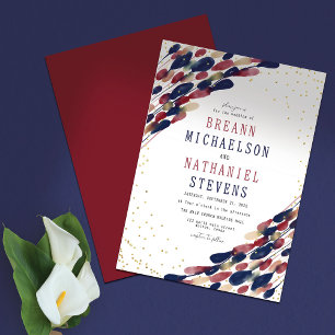 Modern Abstract Navy Burgundy Confetti Wedding Invitation