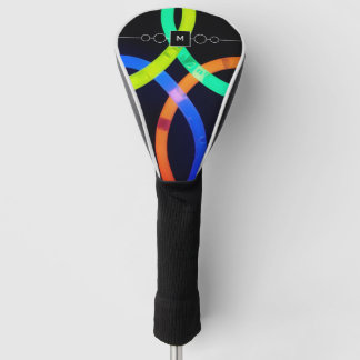 Modern Abstract Neon and Black Monogram Golf Head Cover