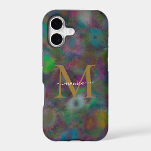 Modern Abstract Neon Colourful Gold Monogram Name