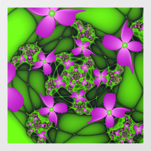 Modern Abstract Neon Pink Green Fractal Flowers