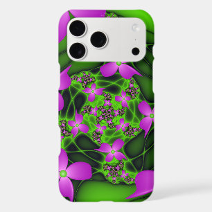 Modern Abstract Neon Pink Green Fractal Flowers