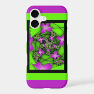 Modern Abstract Neon Pink Green Fractal Flowers