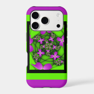 Modern Abstract Neon Pink Green Fractal Flowers