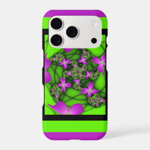 Modern Abstract Neon Pink Green Fractal Flowers