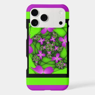 Modern Abstract Neon Pink Green Fractal Flowers
