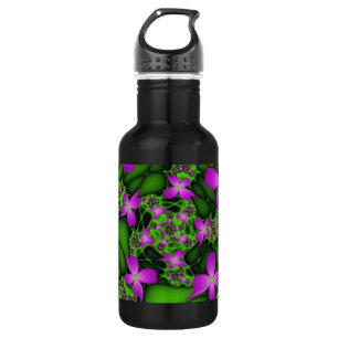 Modern Abstract Neon Pink Green Fractal Flowers 532 Ml Water Bottle