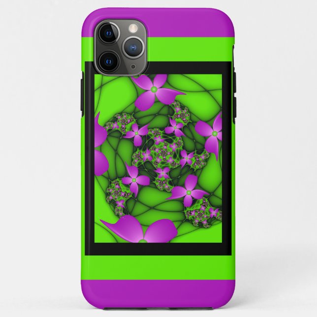 Modern Abstract Neon Pink Green Fractal Flowers Case-Mate iPhone Case (Back)