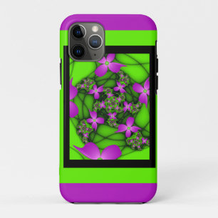 Modern Abstract Neon Pink Green Fractal Flowers iPhone 11 Pro Case