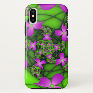 Modern Abstract Neon Pink Green Fractal Flowers iPhone X Case