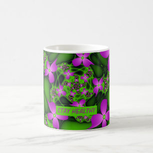 Modern Abstract Neon Pink Green Fractal Flowers Coffee Mug