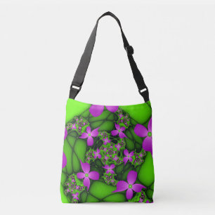 Modern Abstract Neon Pink Green Fractal Flowers Crossbody Bag