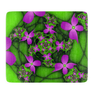 Modern Abstract Neon Pink Green Fractal Flowers Cutting Board