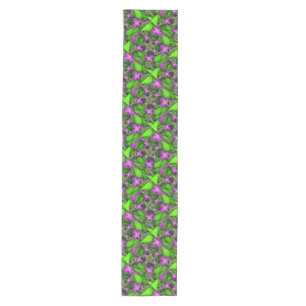 Modern Abstract Neon Pink Green Fractal Flowers Medium Table Runner