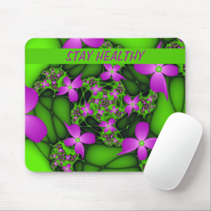 Modern Abstract Neon Pink Green Fractal Flowers Mouse Pad