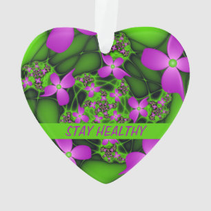 Modern Abstract Neon Pink Green Fractal Flowers Ornament