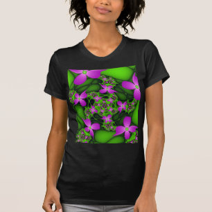 Modern Abstract Neon Pink Green Fractal Flowers T-Shirt