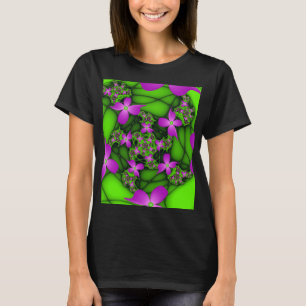 Modern Abstract Neon Pink Green Fractal Flowers T-Shirt