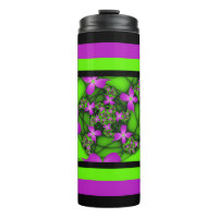 Modern Abstract Neon Pink Green Fractal Flowers