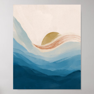 Modern Abstract Ocean and Sunrise, Calm Colours Poster