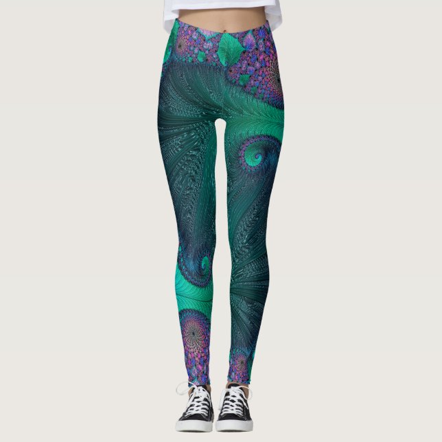 Modern Abstract Ocean Design Leggings (Front)