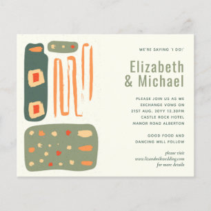 Modern Abstract Olive Green Orange Wedding Invites