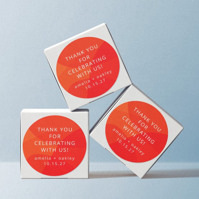 Modern Abstract Orange Custom Wedding Thank You Classic Round Sticker (Creator Uploaded)
