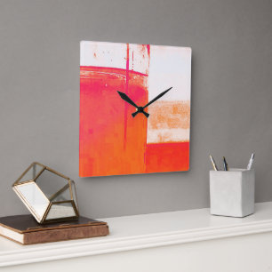 Modern Abstract Orange Geometric Graphic Pattern Square Wall Clock