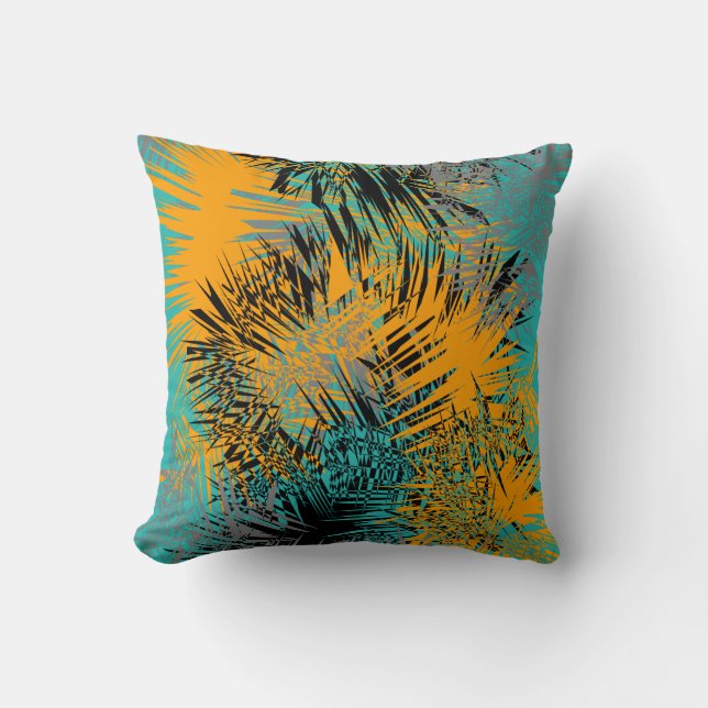 Modern Abstract Orange Grey Teal Mix Cushion (Front)