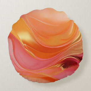 Modern Abstract Orange Pink and Gold- Round Cushion