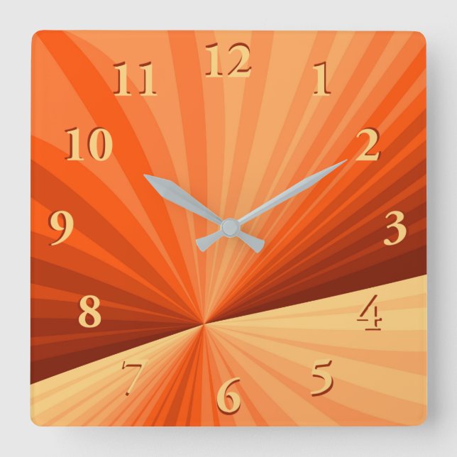 Modern Abstract Orange Red Vanilla Graphic Fractal Square Wall Clock (Front)